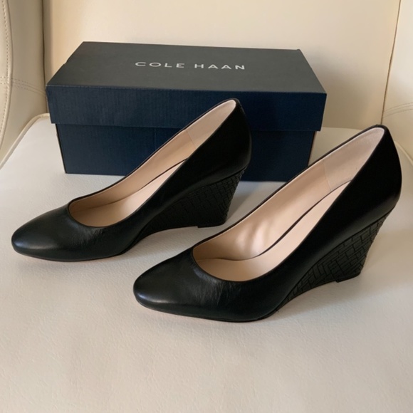 Cole Haan Marit Geo Wedge Heel Pump Black Leather - Picture 7 of 16
